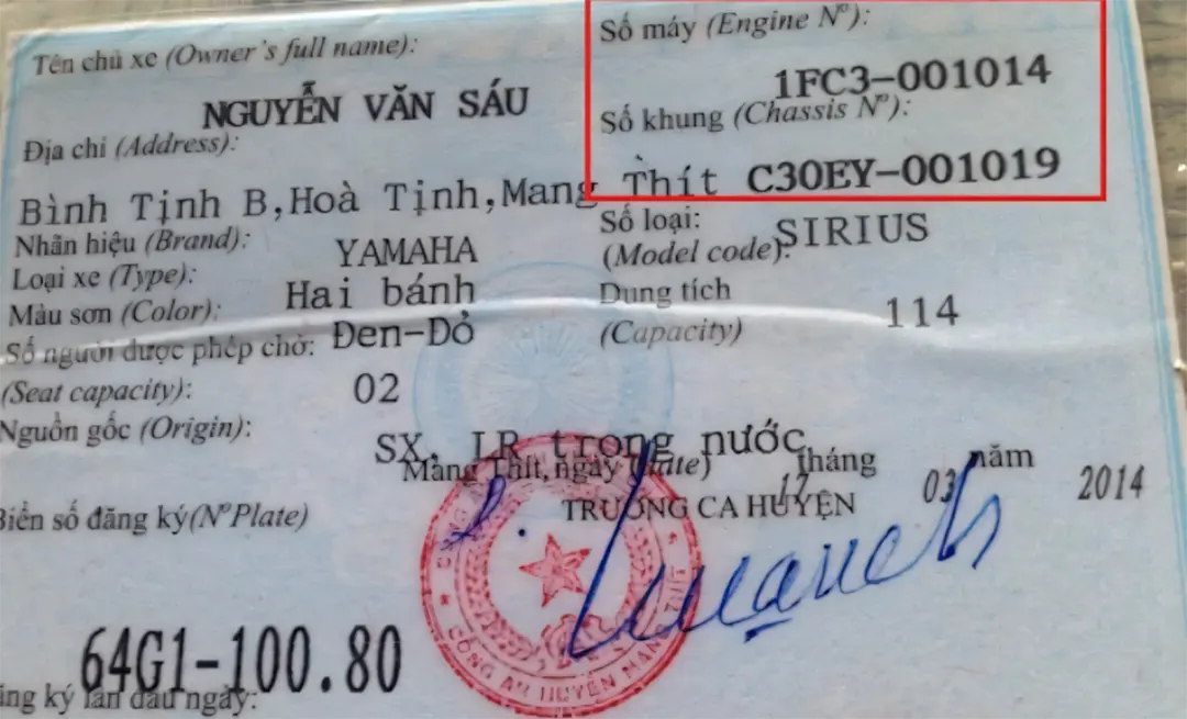Cách kiểm tra số VIN của xe máy